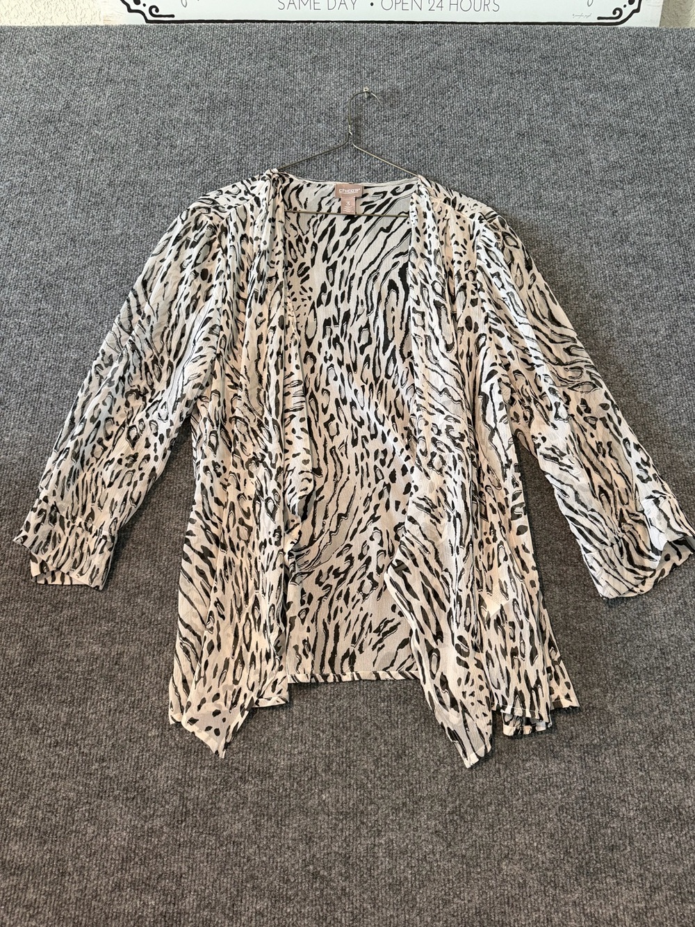 Chico's Open-Front Animal Print Jacket in Black & Cream